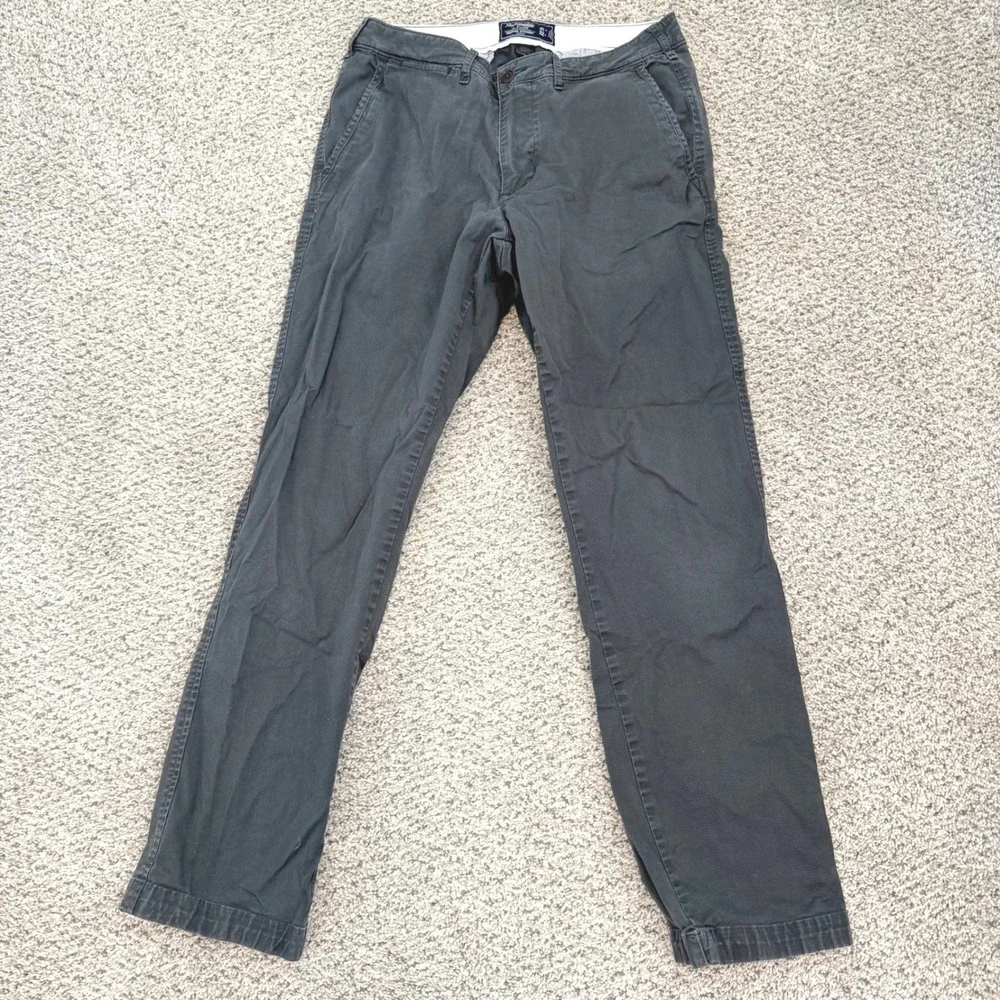 Abercrombie‎ & Fitch Kennan Straight Stretch Chino Pants Charcoal Grey Casual